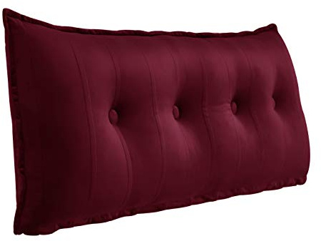 Rucener Cojín lumbar grande de terciopelo grande para libros, cojín de lectura, cojín lumbar, cojín de pared grande, cojín de lectura, cojín de lectura, color rojo vino, 120 cm
