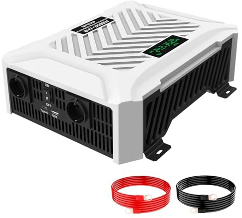 MFUZOP 3500W Convertisseur Pur Sinus 24V 220V/230V (7000W Crête), Transformateur avec 2 Prises EU, 1 Type-C, 1 USB 2.1A, Onduleur à Onde Sinusoïdale Pure pour Camping-Car Camion Solaire