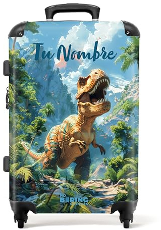 NoBoringSuitcases.com Personalisierter Hartschalenkoffer für Jungen (T-Rex im Dschungel - Grün, 67 cm - 72 L, 20 kg Gepäck, Mittelgroß)