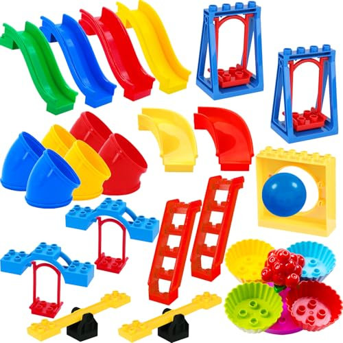 Mirthben Accessori Per Grande Costruzioni, per 3 anni bambino, Blocchi da Costruzione compatibili Duplo, Accessori per parchi giochi