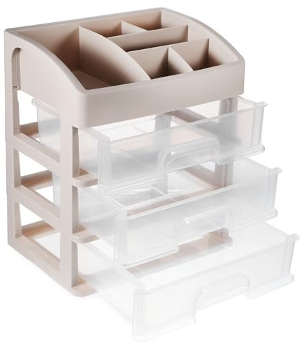 HAPINARY Schreibtisch Organizer Klein Dreischichtig Stapelbare Aufbewahrungsbox Transparent Aus Kunststoff Platzsparende Schubladenbox Für Büro Und Zuhause