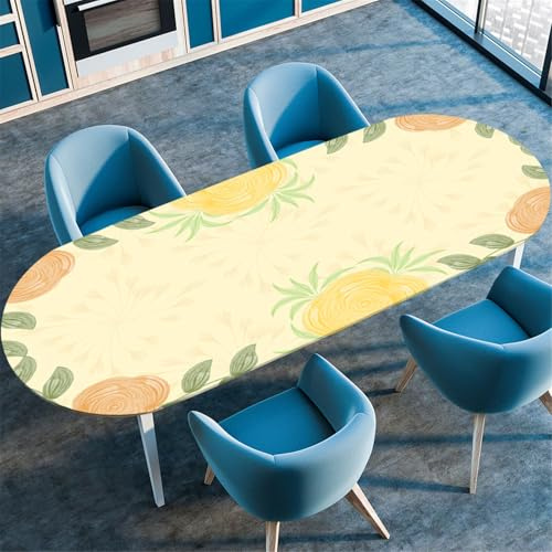 Odot Waschbare Elastische Runde Tischdecke Oval Abwaschbar Spanntischdecke Oval Gartentischdecke Outdoor Tischdecke mit Gummizug - 3D Blumendruck (Rose,107x152cm)
