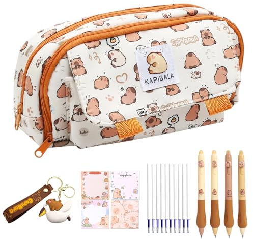Mrltau Capybara Estuche de Lápices & Capybara Bolígrafos & Capybara Llavero & Capybara Artículos, Kawaii Capybara Material Escolar, Capybara Estuche, Cabibara Set
