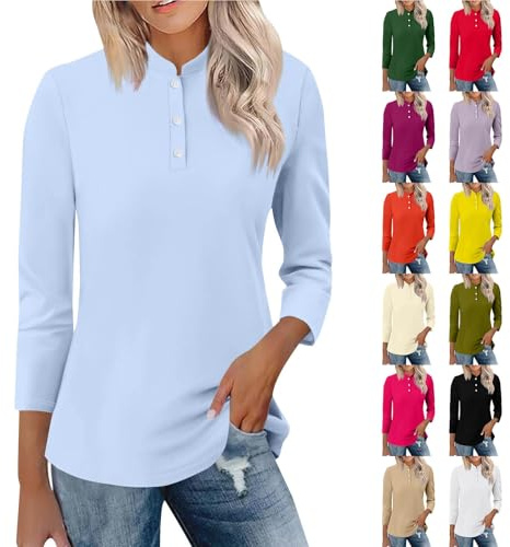 T-shirt damer långärmad med knappslå damer blus långärmad elegant med ståkrage långärmad skjorta lös lång skjorta polotröja t-shirt stretch t-shirt basic sweatshirt lätt blus skjorta vår topp