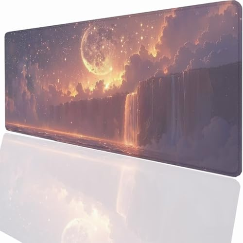 Tapis de Souris Gaming XXL Grand Mousepad 1500x800x3mm, Grand Tapis de Bureau sous Main avec Base en Caoutchouc antidérapante pour PC Gamer Améliore la précision et la Vitesse Ciel éToilé Lac LMDT8686