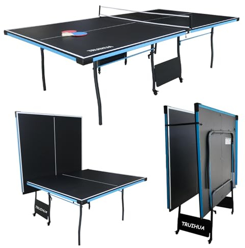 9FT Table Tennis Table Folding Professional Full Size Ping Pong Table Rollaway Table Indoor Blue 274x152x76 CM