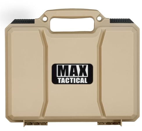 MAX Tactical Hard-Case Pistolenkoffer – Extrem Stabiler, wasserdichter IP67 Koffer taktischen Design, Schieberiegeln, Schloss-Option & Noppenschaum sicheren Transport (Version A Tan)