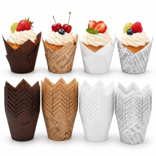 200 pirottini di carta a tulipani per muffin, muffin, vintage, pirottini per cupcake, antiaderenti, muffin, muffin, cupcake, pirottini di carta, per matrimoni, compleanni, feste (A)