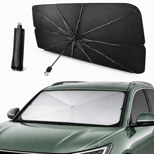 AlfaHome - Parasol Coche Delantero Plegable (140x78 cm) con Funda | Quitasol coche con protección UV para salpicadero y volante; reduce calor en el habitáculo