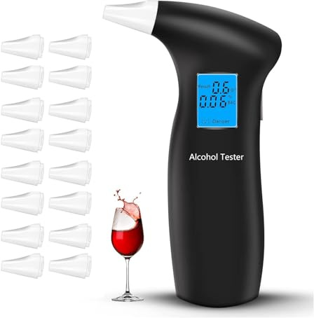 RUTIDA Alkoholtester, Alkoholmessgeräte Polizeigenau mit 16 Mundstücken, Professioneller Alkohol Tester Promillemessgerät mit Digitaler LCD-Anzeige und Halbleiter Sensorik