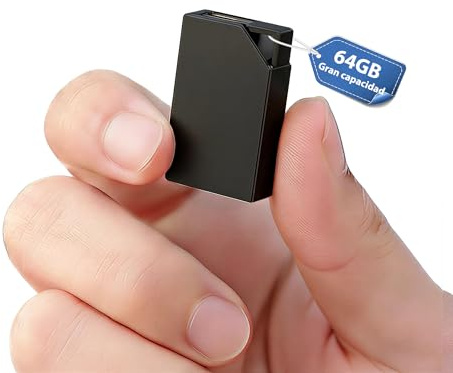 Grabadora de Voz Espia con Memoria de 64GB, Recargable por USB, Grabadora de Voz y Activación por Voz, Mini Microfono Espia para Cursos, Reuniones, Grabadora de Voz Espia Oculta（3 * 2 * 0.6）