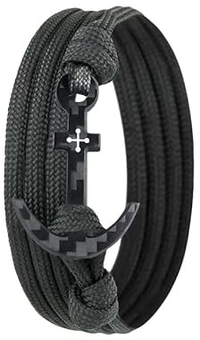 Lion & Son Herren Anker-Armband mit Carbon-Anhänger - Herren Paracord Kette aus Kohlenstoff - Handmade Wickelarmband - Männer-Geschenk Schwarz Herren-Armreif Geburtstag (Black-Anchor)