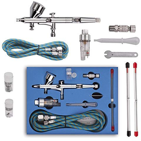 Dual Action Airbrush Set 50 PSI Luftkompressor, Airbrushpistole mit 0,2 mm 0,3 mm 0,5 mm Düsen Air Lack Airbrush für Auto, Nagel, Make up, Kuchen, Dekoration, Kunst, Zeichnen, Handwerk, Tattoo | Dual Action Pistole, 9ml Becher, Nagel Kunst Tattoo