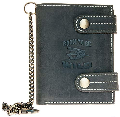 Billetera Gris Born to be wild Estilo Motero de Cuero con Cadena de Metal con tiburón