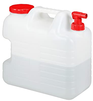 Relaxdays Wasserkanister mit Hahn, Weithals Schraubdeckel, Trinkwasserkanister Camping, 10-25l Tank, BPA-frei, weiß-rot
