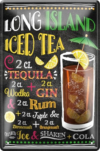 schilderkreis24 - Cartel de chapa con receta de cóctel Long Island Ice Tea, cartel decorativo de metal para todos los propietarios de bares o pubs, regalo para cumpleaños o Navidad, 20 x 30 cm