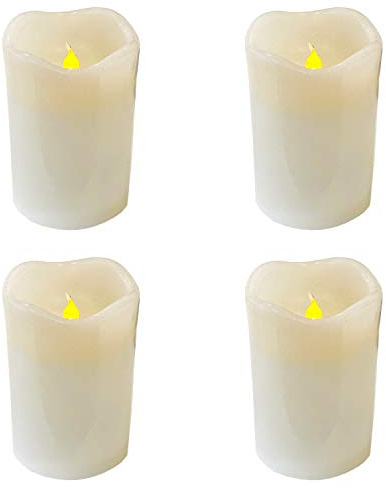 Mojawo 4 Stück LED Wachs Kerzen Set Flammenlos aus Echtwachs LED Leuchten Weiß 12,5cm x 7,5cm mit Timerfunktion und Flackerlicht