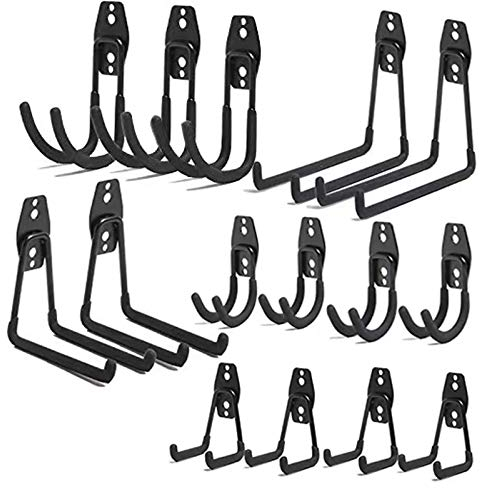 Welwoon 15 Stück Garagenhaken, robust, Stahl Garage Aufbewahrungshaken, Werkzeugaufhänger für Garage, Wandmontage, Garagenhaken und Kleiderbügel mit Anti-Rutsch-Beschichtung für Gartengeräte, Leitern
