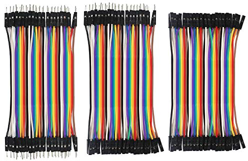 ALMOCN 120PCS Breadboard Jumper Dupont Wire,Multicolored 10cm 40pin Male to Female, 40pin Male to Male, 40pin Female to Female Breadboard Jumper Wires Ribbon Cables Kit for arduino