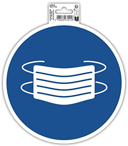Exacompta 67021E Maskenpflicht Klebeschild Ø20cm Blau aus UV-beständigem PVC Hinweisschild Schilder Warnhinweis Sticker Aufkleber Türschild