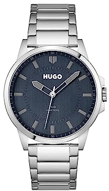 HUGO Analog Quarzuhr für Herren Kollektion #First mit Silbernes Edelstahlarmband - 1530186