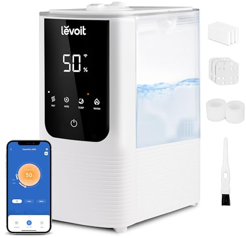 LEVOIT Humidifiers for Bedroom Home, Smart Warm and Cool Mist Air Humidifier for Large Room, Auto Customized Humidity, Fast Symptom Relief, Easy Top Fill, Essential Oil, Quiet, OasisMist4.5L, White