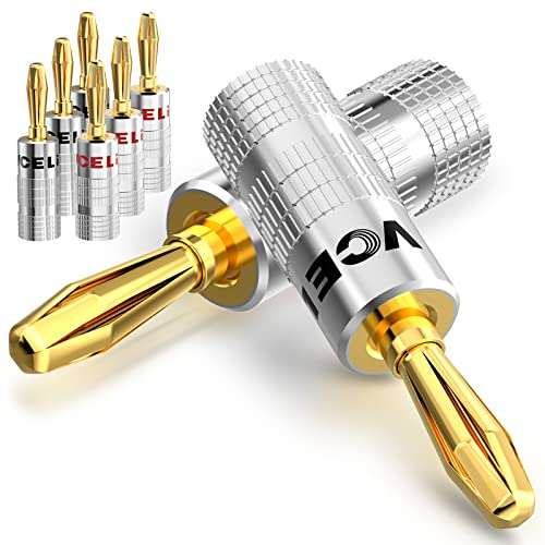 VCELINK 8 Unidades Conector Banana Chapado en Oro para Cable Speakon con 0,75-4 mm, 4x Rojo, 4x Negro, Conectores para Altavoces, Amplificadores y Otros Receptores de Audio (Modelo básico, 8)