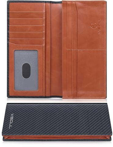 VISOUL Echtleder Geldbörse echtes Vintage Leder XXL Langes Portemonnaie Kreditkartenetui Herren Geldbeutel RFID Schutz Portemonnaie Brieftasche Wallet Portmonee Carbon Braun
