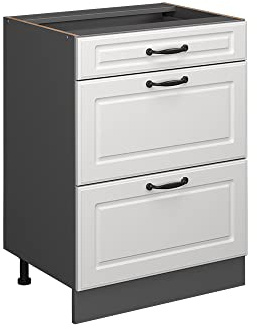 Vicco Küchenunterschrank R-Line, Weiß Landhaus, 60 cm | MDF-Front · Ohne Arbeitsplatte · Höhenverstellbare Füße · Metallgriffe · ✓ Frei kombinierbar