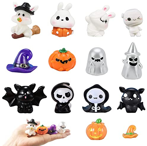 Cemobile 14pcs Ornamento en Miniatura de Halloween, Mini Figuras y Adornos, Accesorios de Resina para Murciélagos, Vampiros y Calabazas - Decoración de Halloween