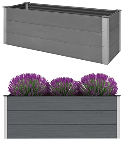 Yumeng Garten-Hochbeet, Pflanzkübel, Kräuterbeet, Hochbeete-kit, Schneckenzaun, Pflanztrog, Pflanzgefäße, Pflanzfolie Für Hochbeet,Teichbecken, WPC 150 x 50 x 54 cm Grau