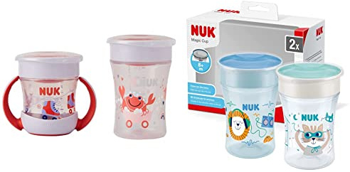 NUK Magic Cup & Mini Magic Cup Trinklernbecher, Duo-Set | ab 6 Monaten | auslaufsicher und BPA-frei | 160 ml & 230 ml | rot & Magic Cup Trinklernbecher | 8+ Monate | 230 ml | blau | 2 Stück