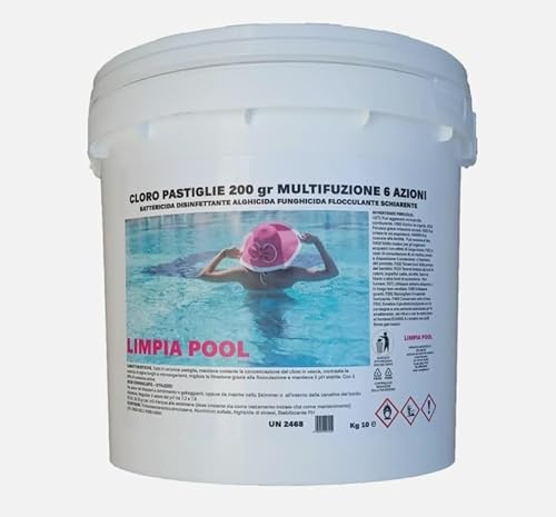 Limpia Pool Cloro Multifunzione 6 Azioni 10 kg – Pastiglie per Piscina, Azione Igienizzante, Anti-Alga e Flocculante