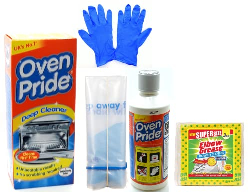 Oven Cleaner- Oven Pride Oven Cleaner- 500 ML Bottle - Bags, Gloves and Instructions Included - Complete Oven Cleaning Kit with 1 Pack Elbow Grease Power Cloth