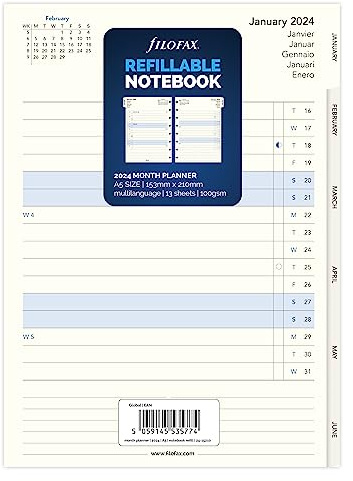 FILOFAX Kalenderinlägg A5 Notebook månadsplanerare 2024, 24-15210
