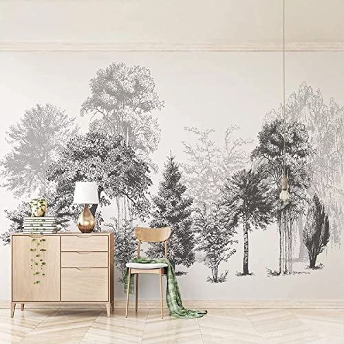 Papier Peint Panoramique Croquis Noir Et Blanc Arbres Branches Papier Peint Intissé 3D Tapisserie Poster Decoration Murale Chambre Salon