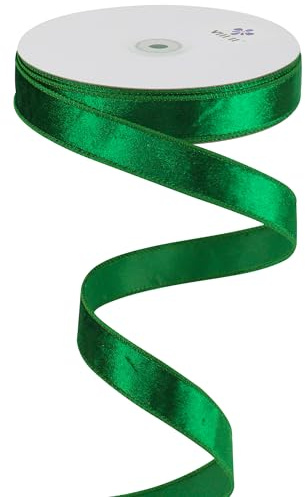 MEEDEE Emerald Green Velvet 1 Inch Green Wired Ribbon 25 Yards Crushed Christmas Velvet Ribbon for Christmas Tree, Wreaths Supplies, Topper Bows Making, Garlands, Swags