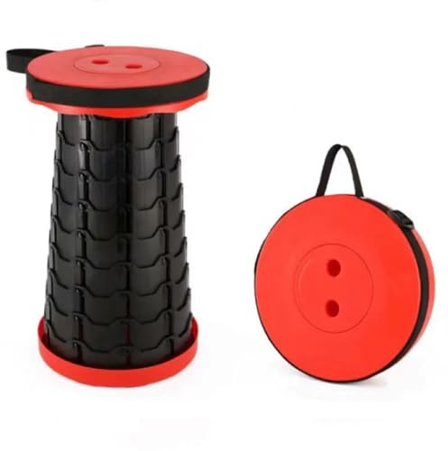 PIKETU Leichte campinghocker, tragbarer klapphocker mit sitzkissen, Mini teleskophocker, für Outdoor Camping Angeln BBQ drinnen küche,Rot,25 * 45cm