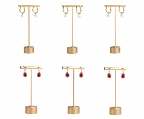 GemeShou 6-stückige Gold-Ohrring-Display-T-Bar-Ständer zum Verkauf, Metall-Schmuck-Ohrring-Halter, kleiner Ohrring-Display-Halter, niedliche Schmuck[Round]