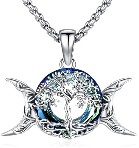 Eusense Collana Della Dea Della Tripla Luna in Argento 925 Catena con Ciondolo dell'albero Della Vita Amuleto Wiccano Regali di Gioielli per Donne Signore Ragazze