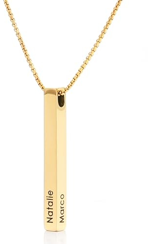 bijuuu Säulenkette personalisierbar mit Gravur – Wasserfeste Stabanhänger Halskette – Namenskette mit Karabinerverschluss – 50-55 cm Länge aus 316L Chirurgen Edelstahl