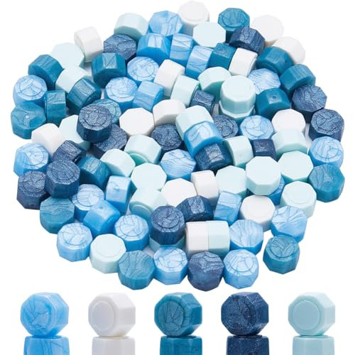 craspire 100 Stück Achteckige Wachs-Siegelperlen, Gemischte Farben, Blaue Wachs-Siegelperlen, Siegelwachspartikel Für Retro-Siegelstempel, Weihnachtskarten, Hochzeitseinladungen, Briefversiegelung