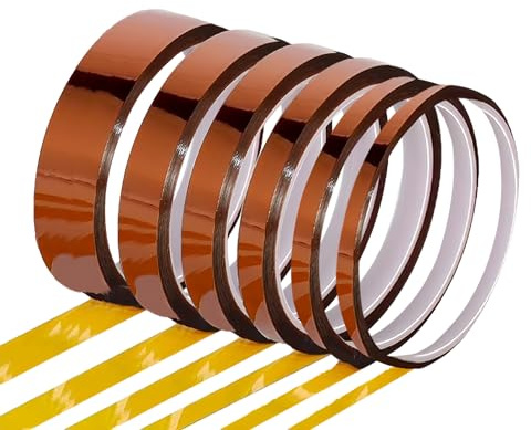 Azonelife 6 Rotoli 0.4/0.6/0.8/1/ 1.2/ 2cmX10m Alta Temperatura Nastro Adesivo Resistente al Calore, Nastro per Sublimazione Termico, Polyimide Kapton Tape Nastro per Saldatura Schede Isolamento (B)