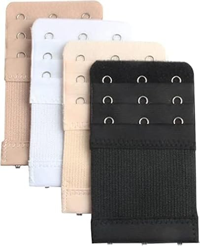 4PCS Bra Extenders, 3 Rows, 3 Hooks Women Elastic Bra Extension,Soft, Comfortable and Stretchy, Bra Closure, Elastic, Suitable for Women(Brown,Skin, White, Black) | Soft Stretch Bra Closure Extensions in Brown Nude White and Black for Improved Fit and Added Comfort