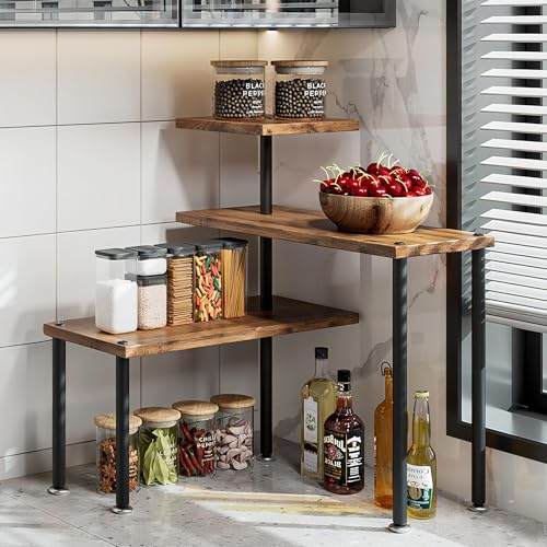 Dazioter Corner Shelf Countertop Organizer 3 Tier Kitchen Corner Shelves Adjustable Spice Storage Rack for Bathroom Coffee Area Over Sink (Black, 3Tier)