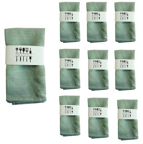 TAOZHUGONG gröna tygservetter, förpackning med 10, 40 x 40 cm, linnebomullsblandning, perfekt för familjemiddagar, fester, bröllop
