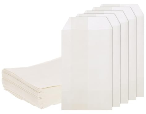 QUARKZMAN 100 Bolsas de Papel Kraft, 6 x 3 Bolsas de Caramelo Kraft a Prueba de Grasa Bolsas Planas de Regalo Pequeñas para Panadería Galletas Postres, Blanco