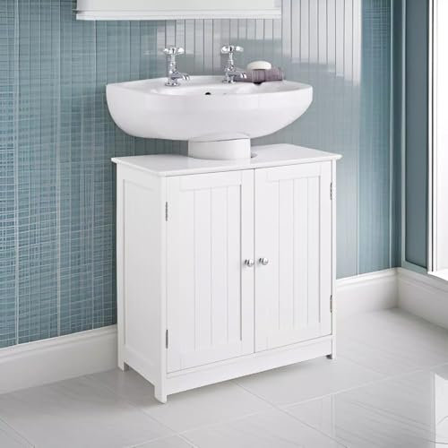 Dylex Bathroom Under Sink Cabinet Storage Cupboard with Shelf, Free Standing Basin Unit, White