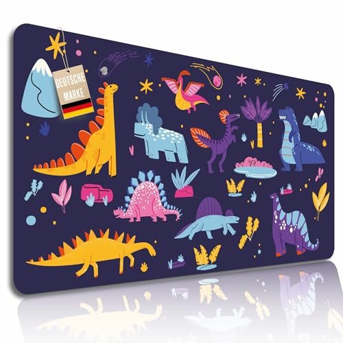 Lineo® Skrivbordsunderlägg för Barn – Vattenavvisande Bordsskydd | Skrivbords Matta Deskpad | Barn Skrivbordsmatta med Pedagogiska Motiv (Kartongdinosaurie (80x40 cm))