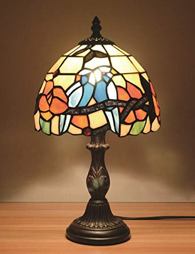 Faucet 8-Inch European Vintage Stained Glass Birds Warm Coloured Series Table Lamp Desk Lamp Bedside Light water-tap